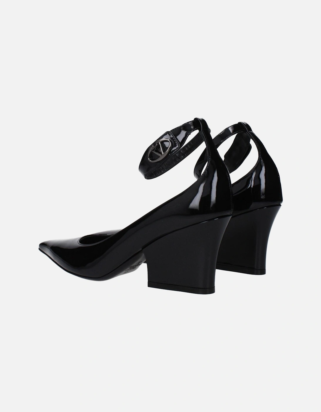 Patent Leather Pointy Toe Mid Heel Pumps Women - Black Brooches