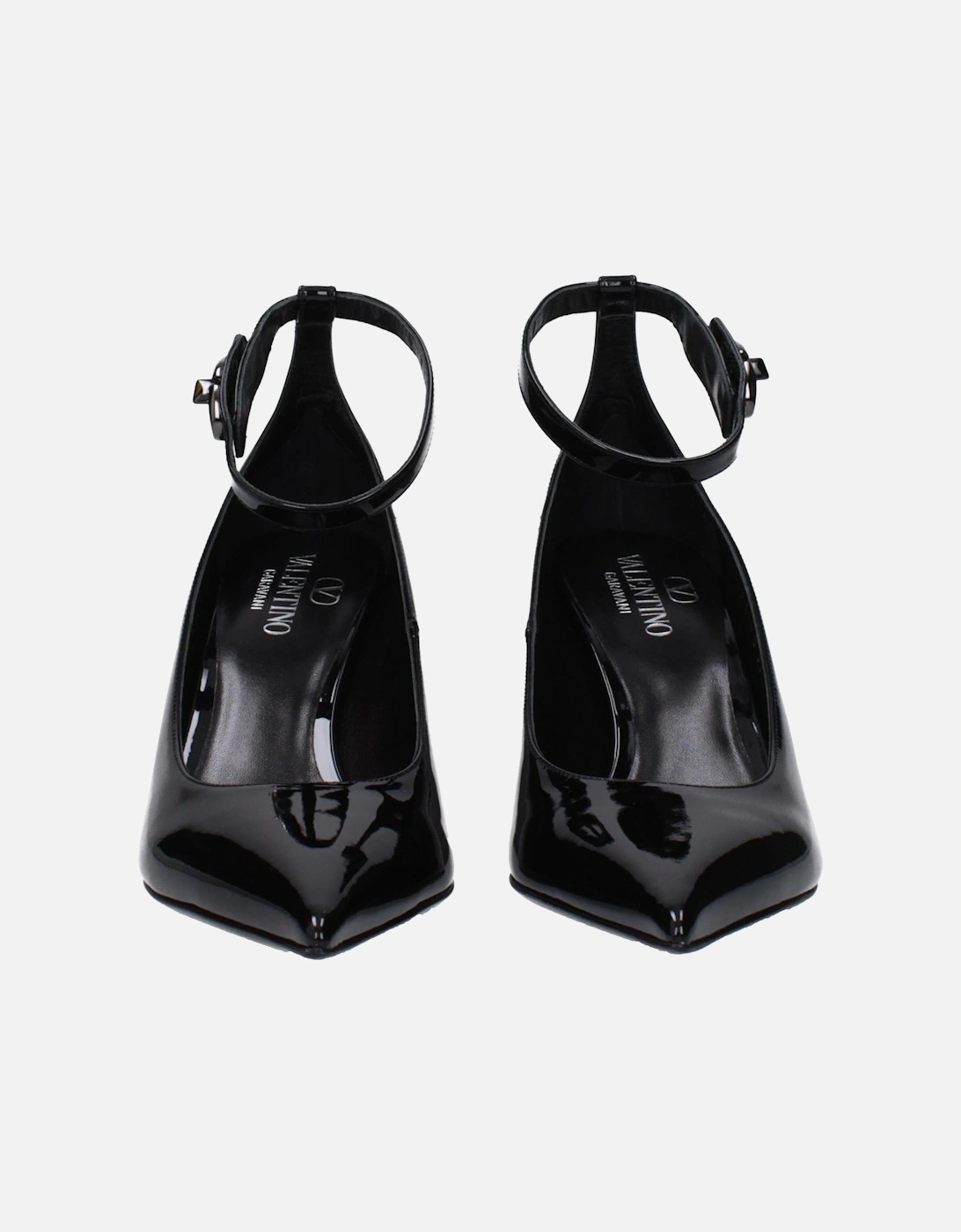 Patent Leather Pointy Toe Mid Heel Pumps Women - Black Brooches