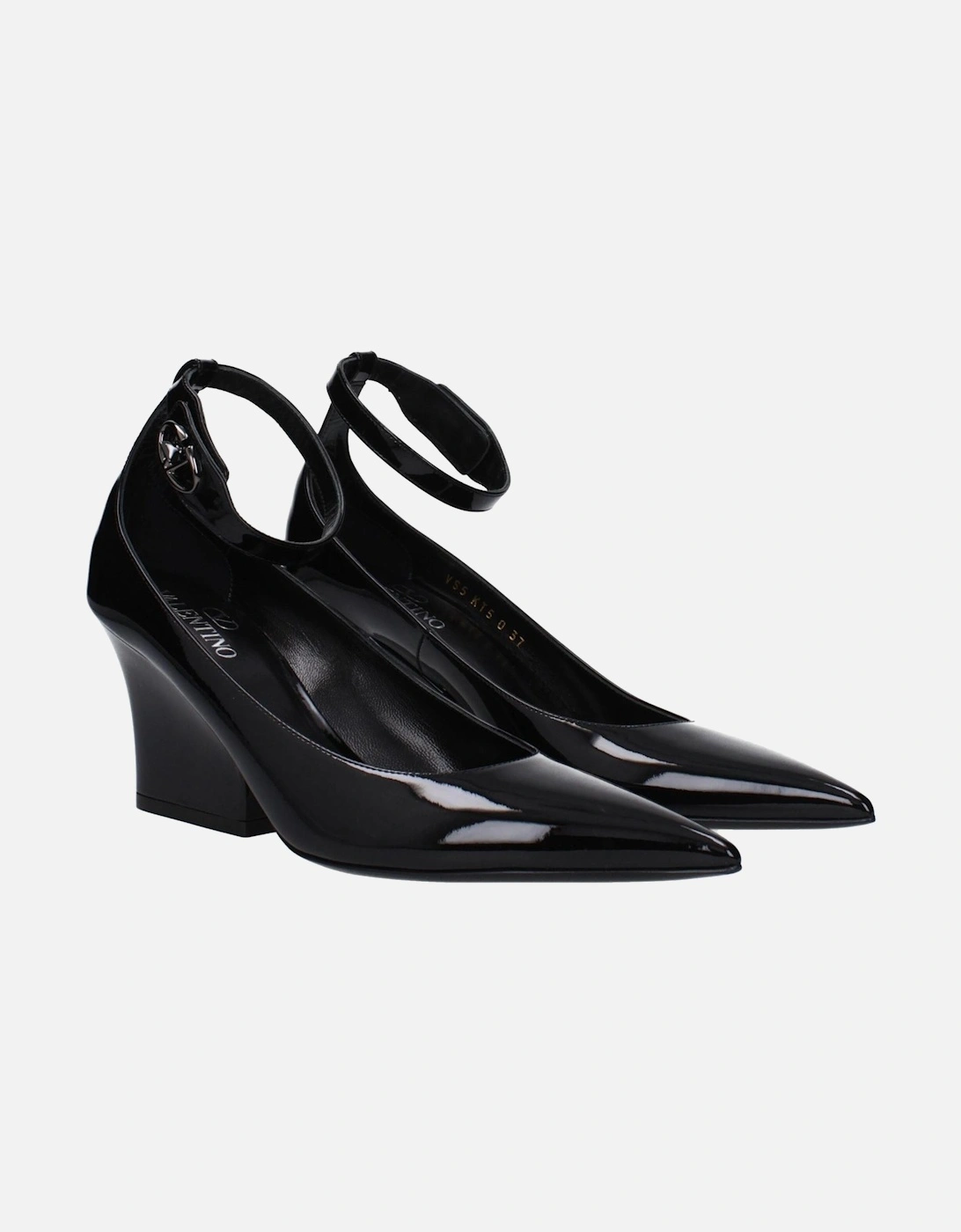 Patent Leather Pointy Toe Mid Heel Pumps Women - Black Brooches