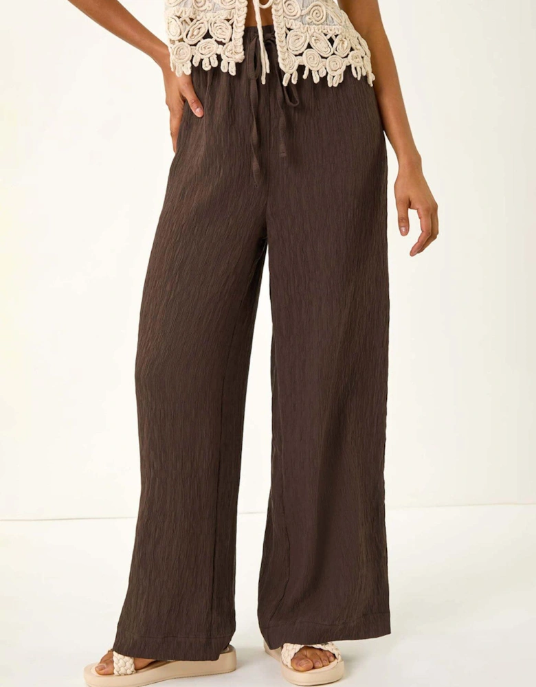 Dusk Textured Elastic Waist Trousers - Brown