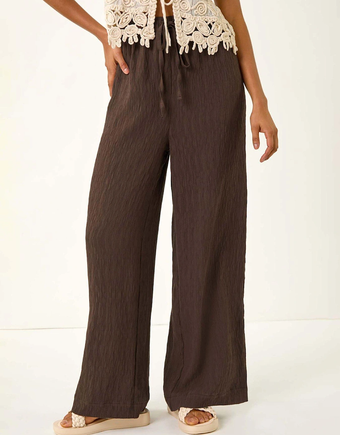 Dusk Textured Elastic Waist Trousers - Brown, 2 of 1