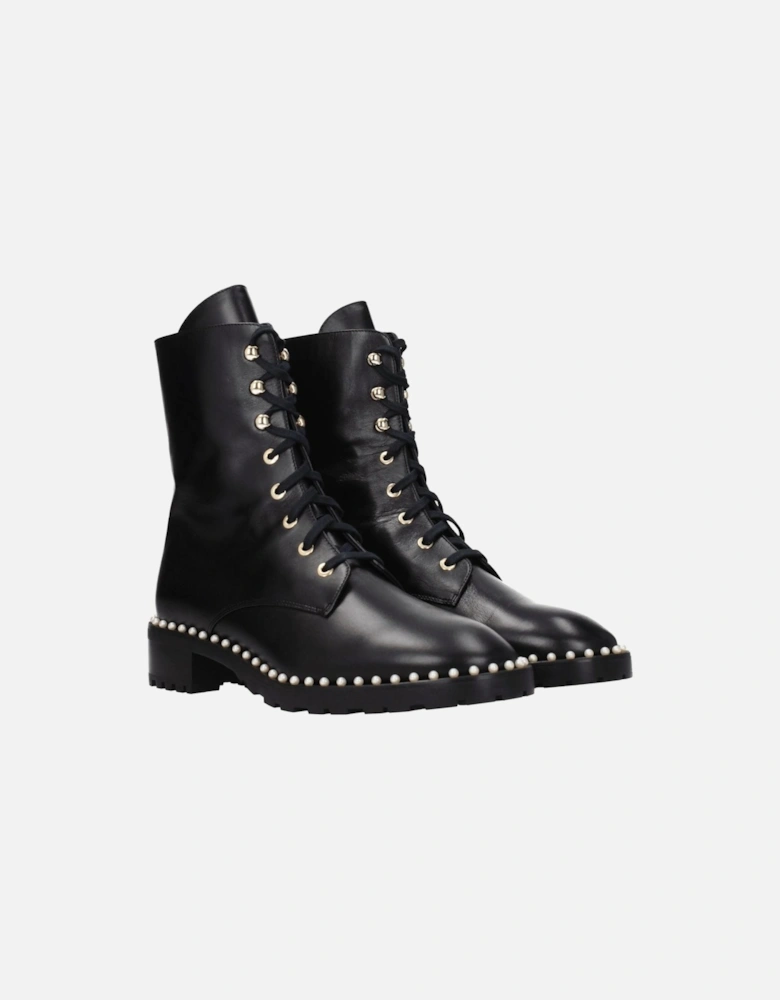 Leather Ankle Boots with Beaded Vintage Effect Women - Black