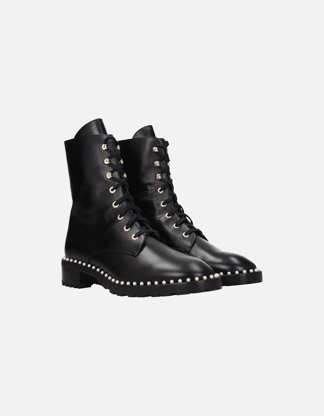 Leather Ankle Boots with Beaded Vintage Effect Women - Black