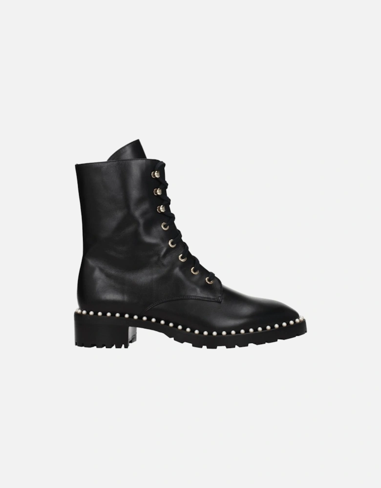 Leather Ankle Boots with Beaded Vintage Effect Women - Black