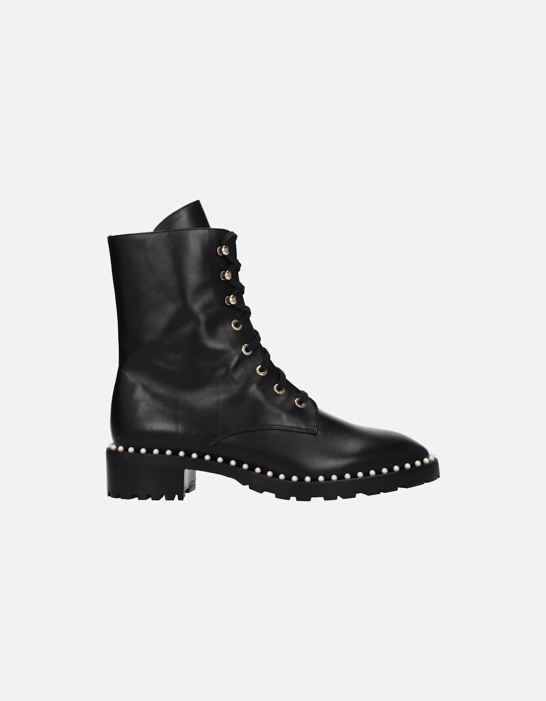 Leather Ankle Boots with Beaded Vintage Effect Women - Black, 6 of 5