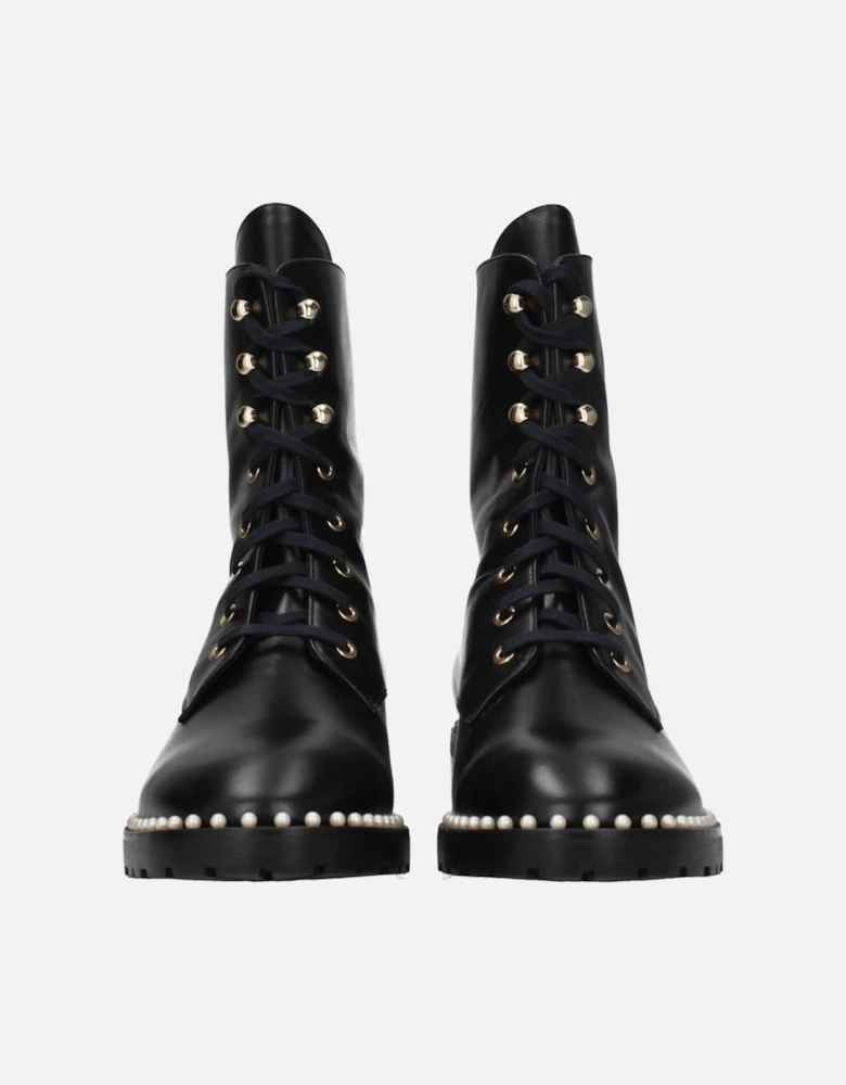 Leather Ankle Boots with Beaded Vintage Effect Women - Black