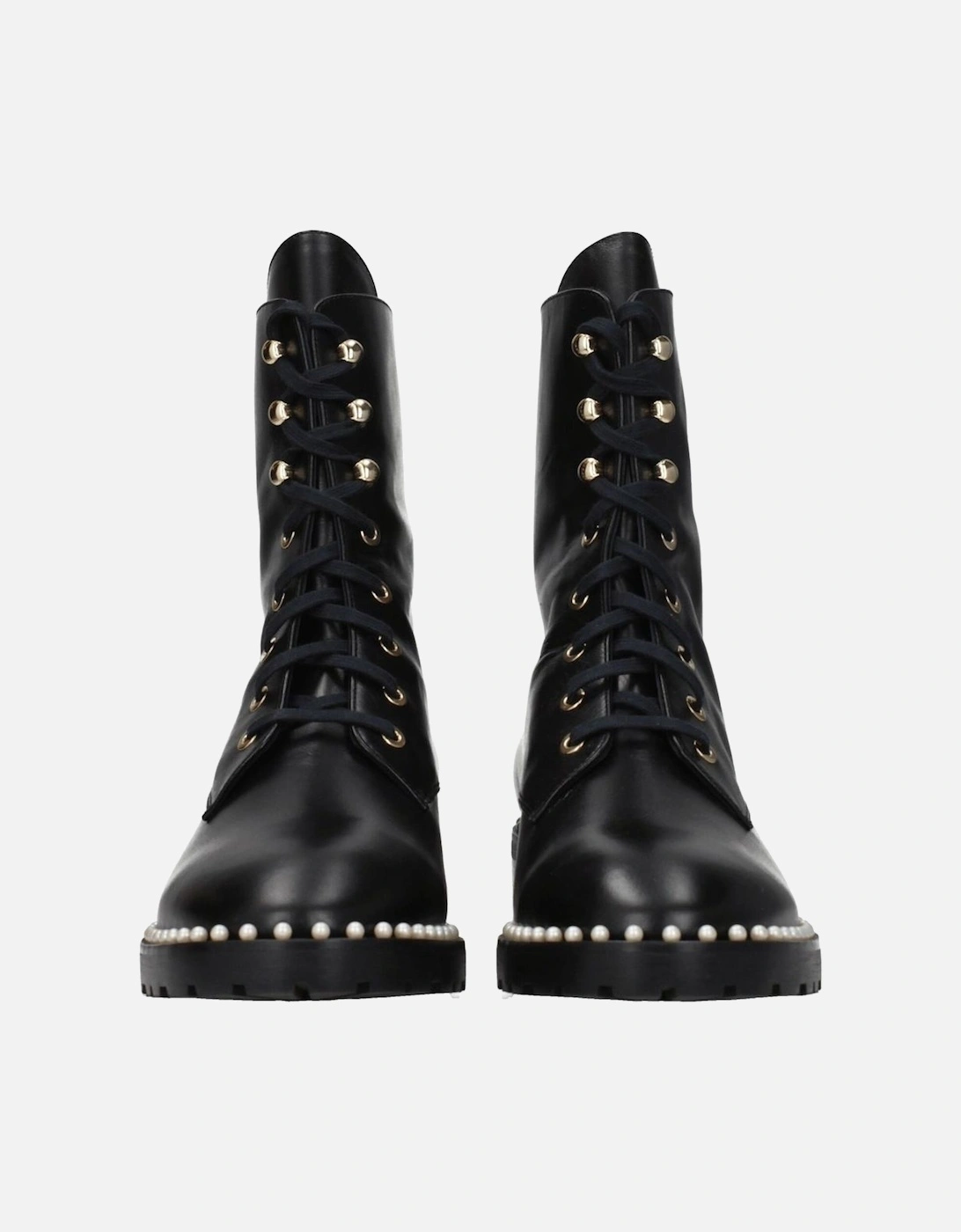 Leather Ankle Boots with Beaded Vintage Effect Women - Black