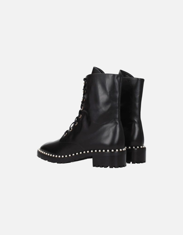 Leather Ankle Boots with Beaded Vintage Effect Women - Black