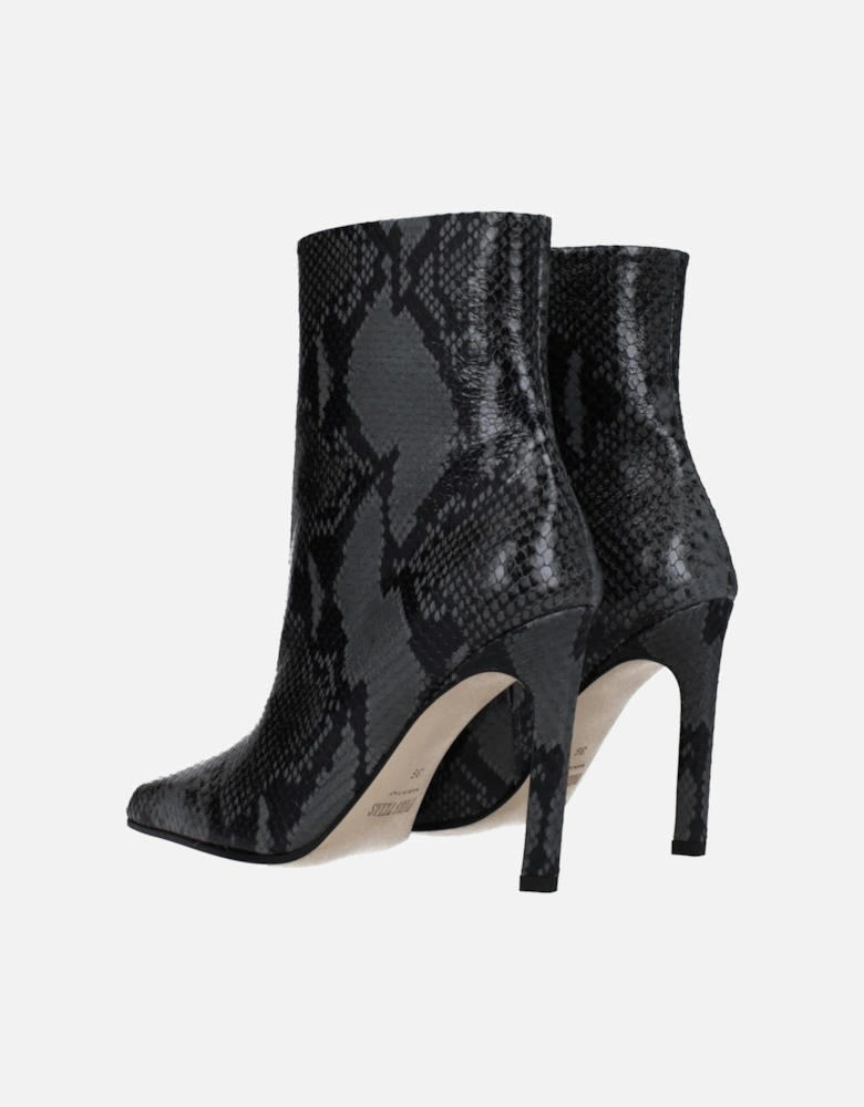 Vintage Effect High Heel Leather Ankle Boots Women - Gray
