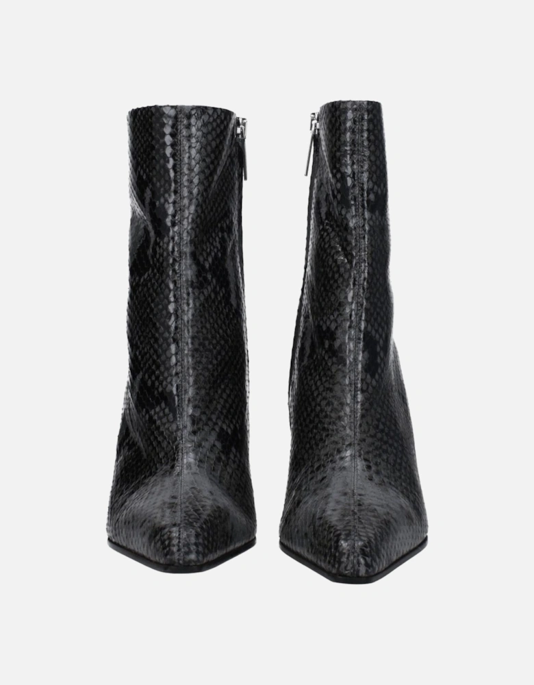 Vintage Effect High Heel Leather Ankle Boots Women - Gray