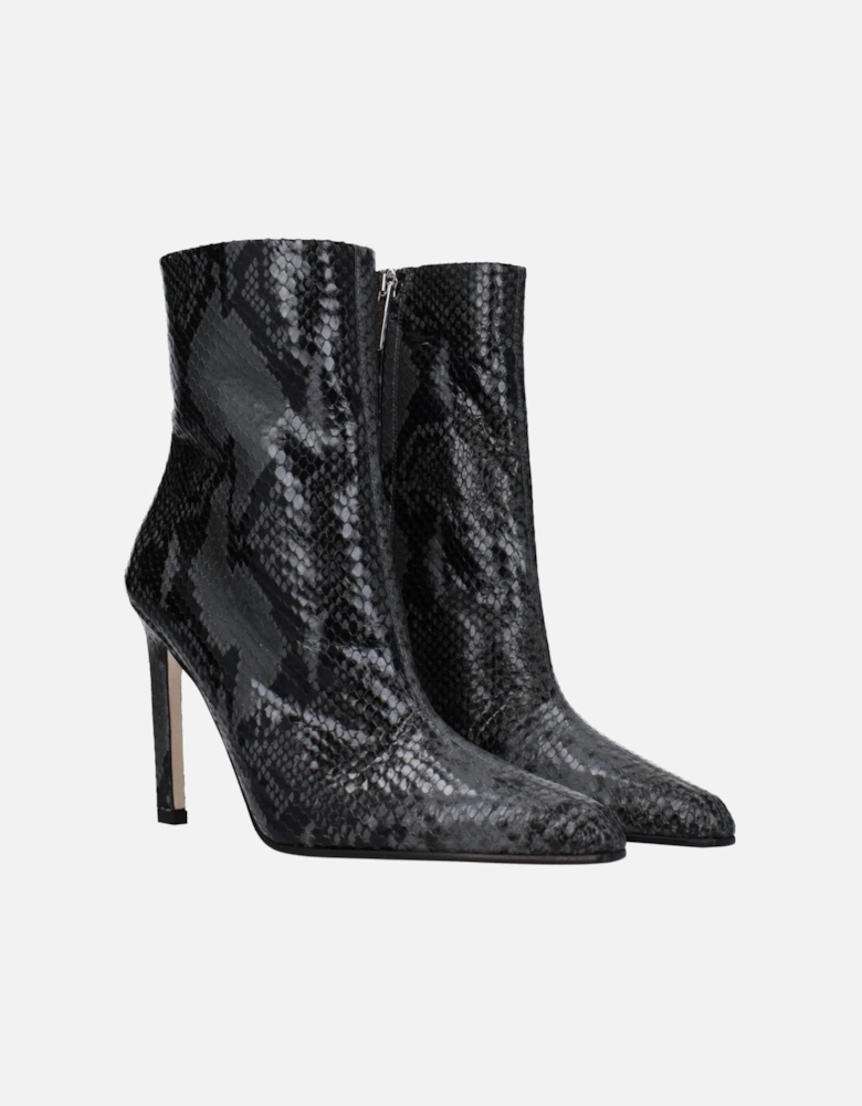 Vintage Effect High Heel Leather Ankle Boots Women - Gray
