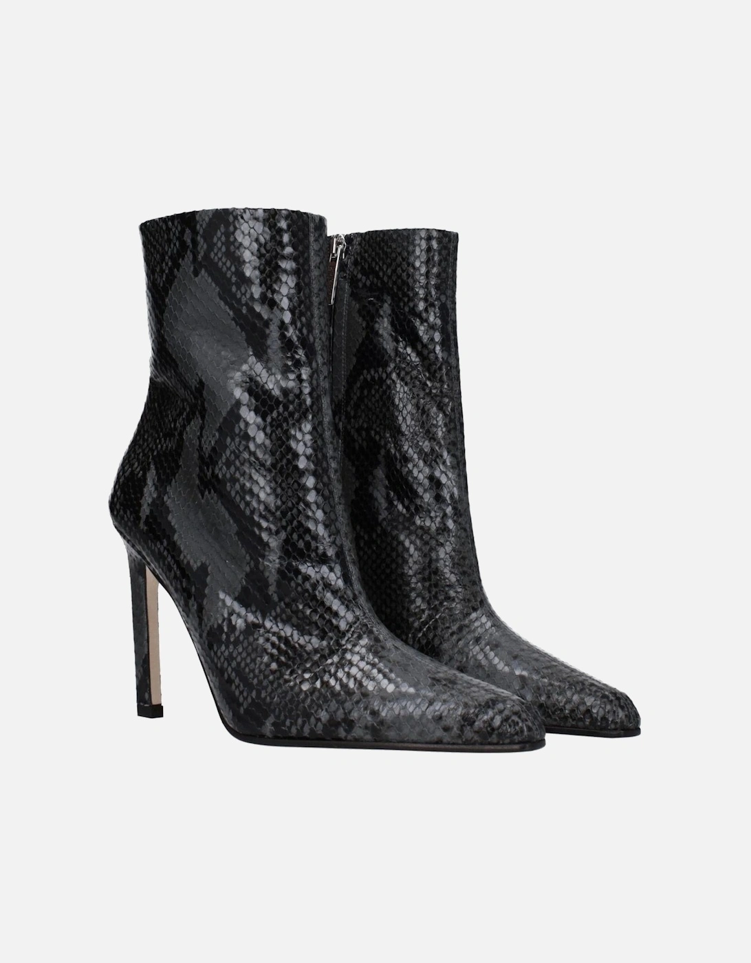 Vintage Effect High Heel Leather Ankle Boots Women - Gray
