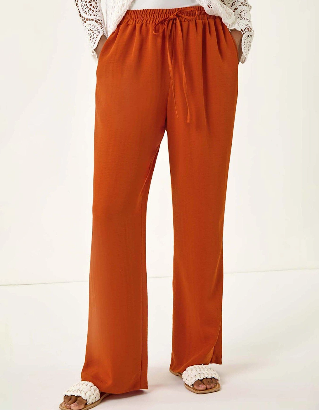 Elastic Waist Wide Leg Pocket Trouser - Orange, 2 of 1
