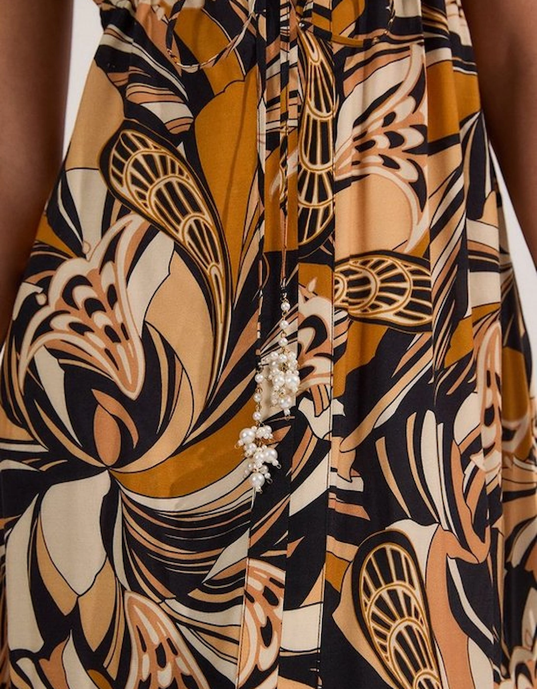 Petite Beach Border Print Spun Viscose Strappy Maxi Dress