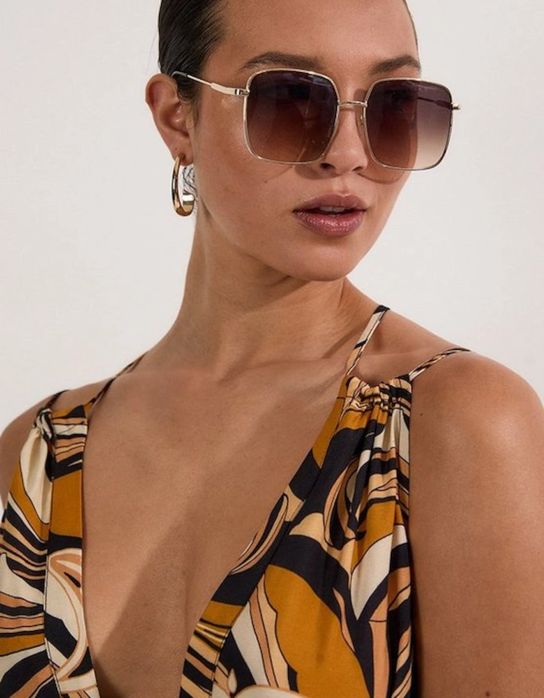 Petite Beach Border Print Spun Viscose Strappy Maxi Dress