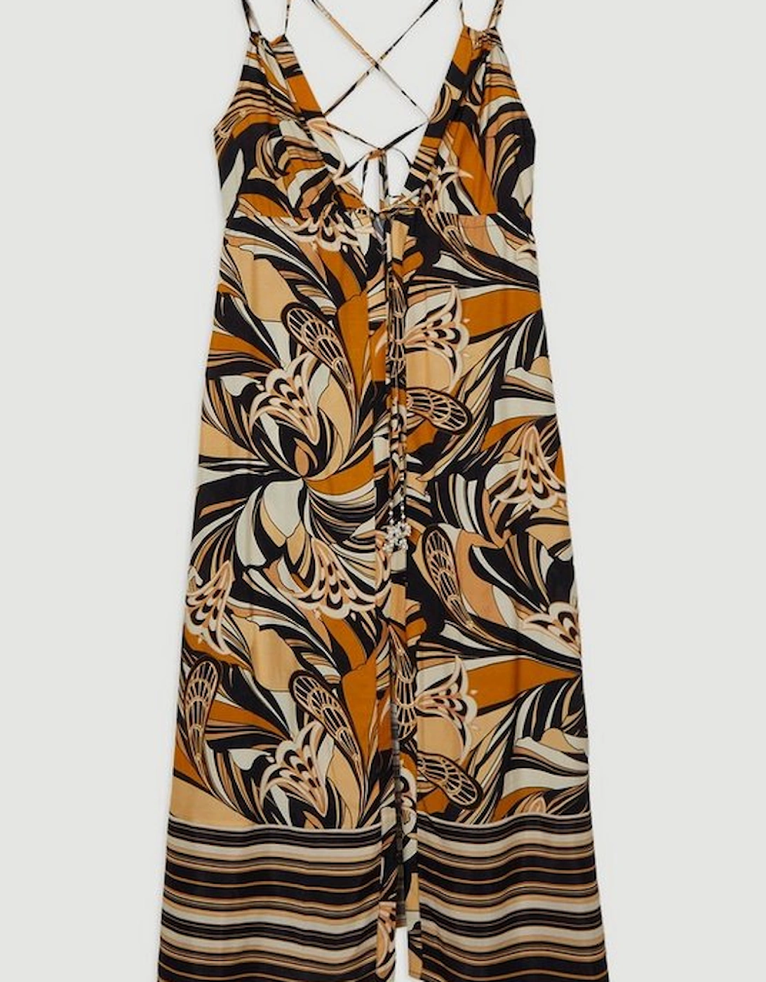 Petite Beach Border Print Spun Viscose Strappy Maxi Dress
