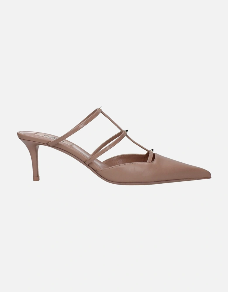 Studded Leather Pointed Toe Mid Heel Sandals Women - Pink