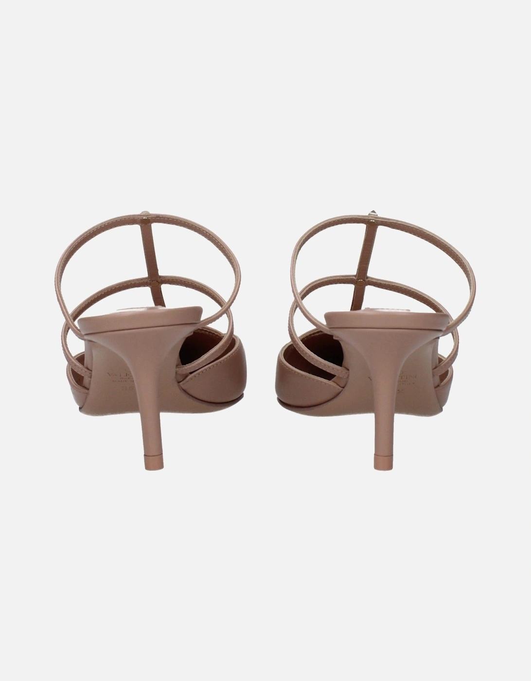 Studded Leather Pointed Toe Mid Heel Sandals Women - Pink