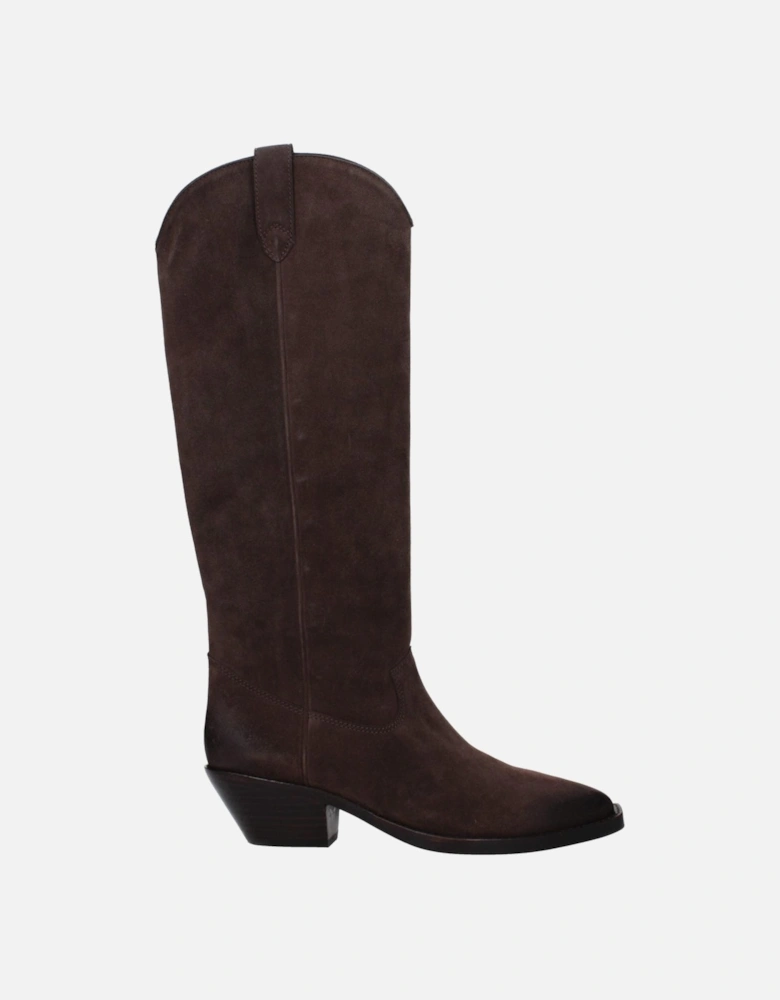 Suede Pointed Toe Mid Heel Boots Women - Brown