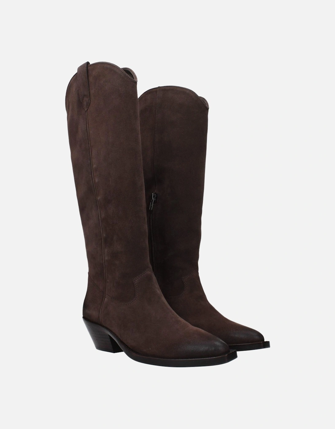 Suede Pointed Toe Mid Heel Boots Women - Brown