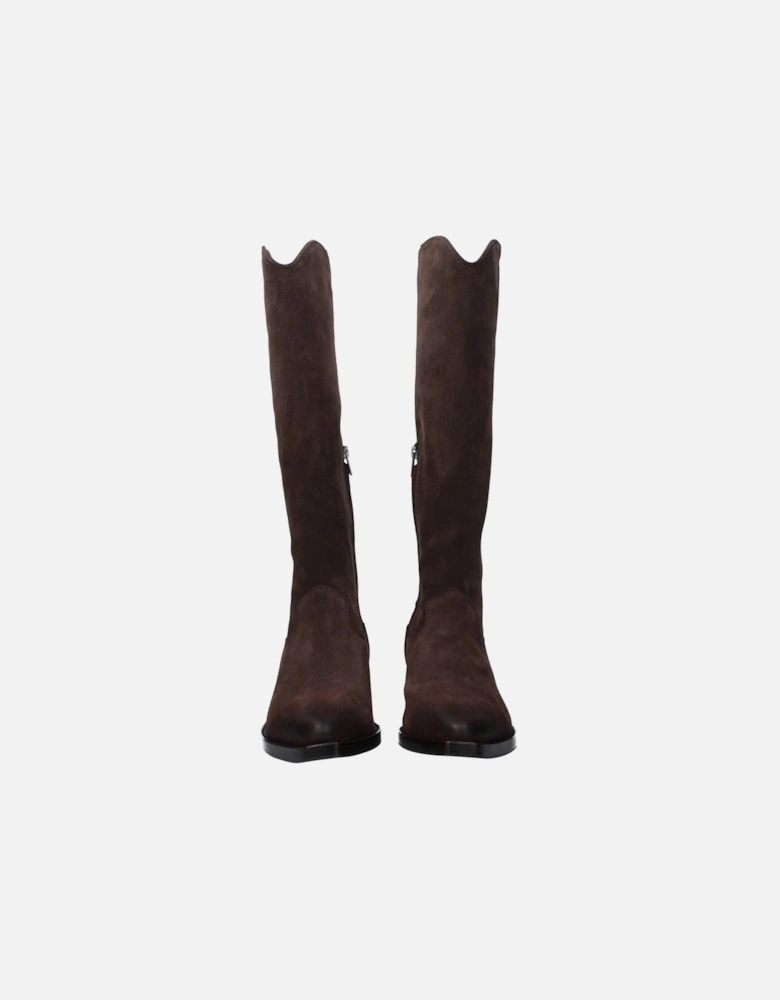 Suede Pointed Toe Mid Heel Boots Women - Brown
