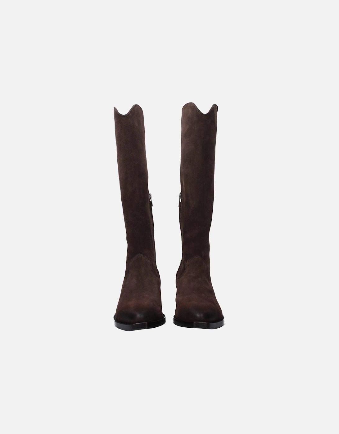 Suede Pointed Toe Mid Heel Boots Women - Brown