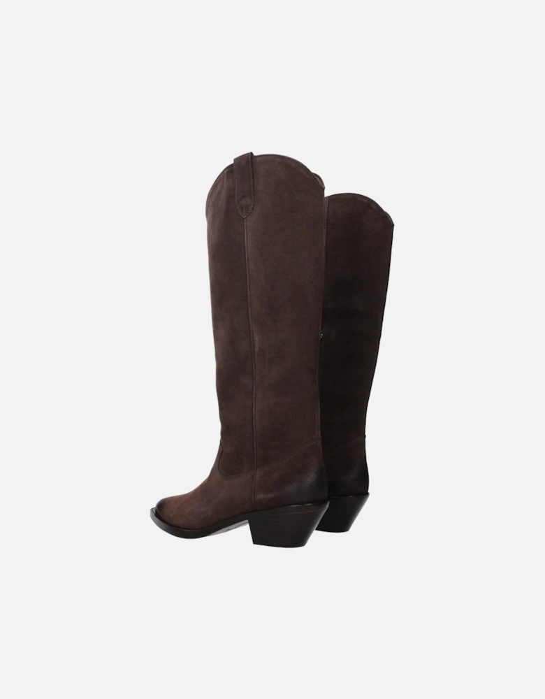 Suede Pointed Toe Mid Heel Boots Women - Brown