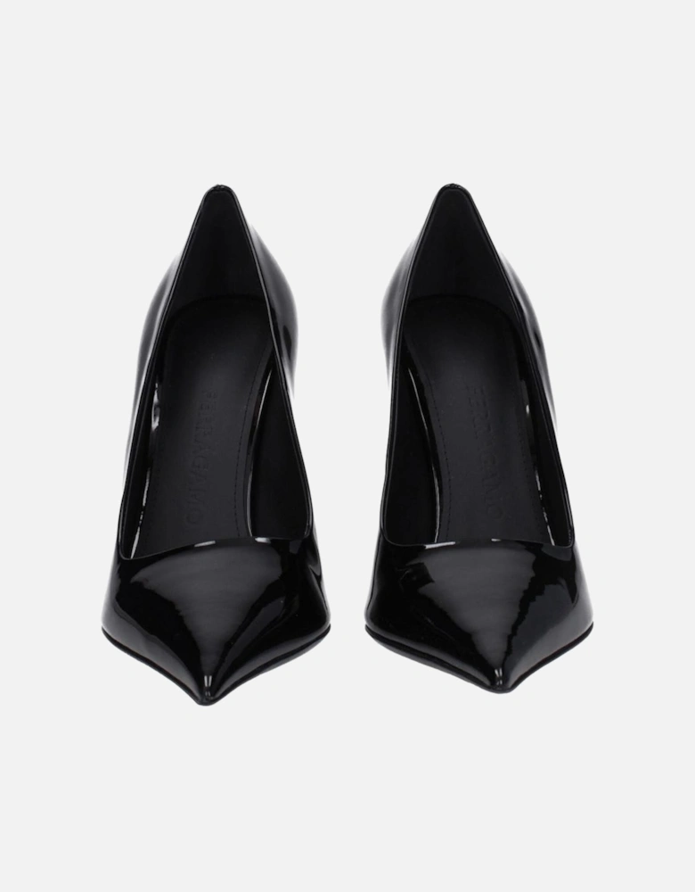 Patent Leather Pointy Toe High Heel Pumps Women - Black Brooches
