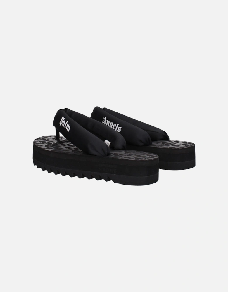 Flip Flops with Side Logo and Mid Heels Women - Black Sandals