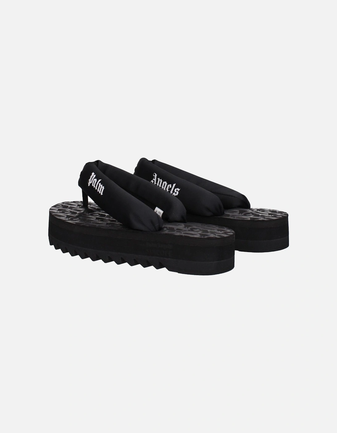 Flip Flops with Side Logo and Mid Heels Women - Black Sandals