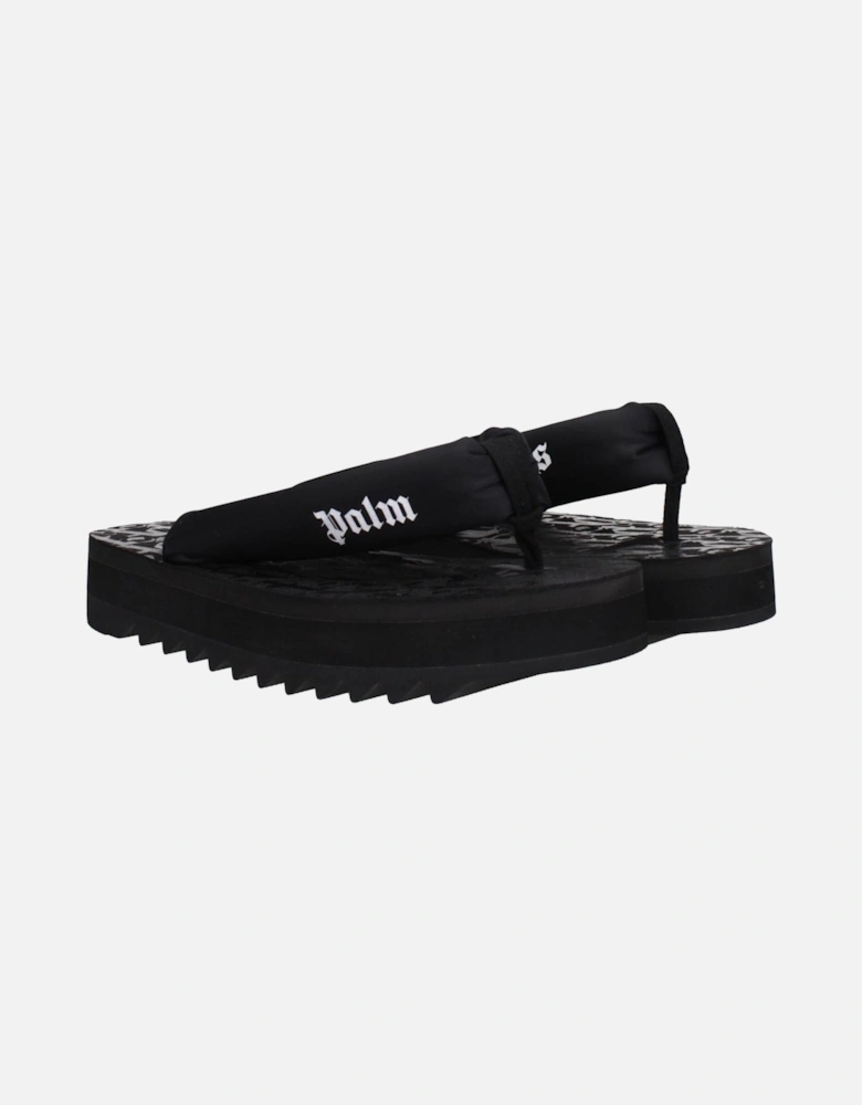 Flip Flops with Side Logo and Mid Heels Women - Black Sandals
