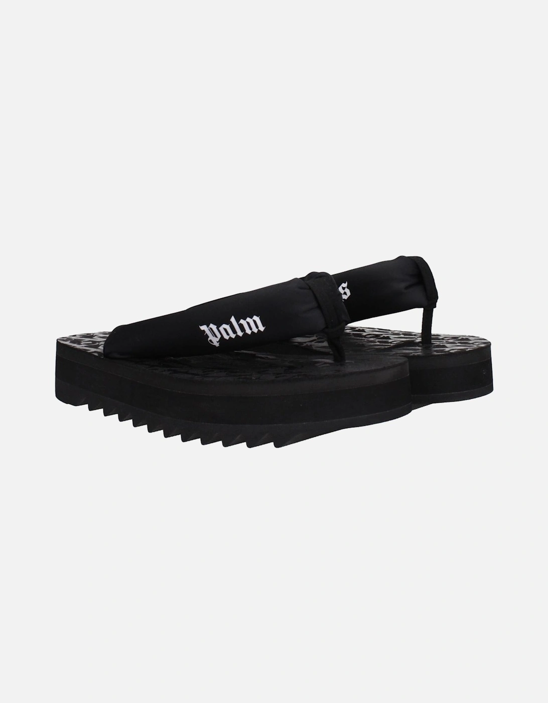Flip Flops with Side Logo and Mid Heels Women - Black Sandals