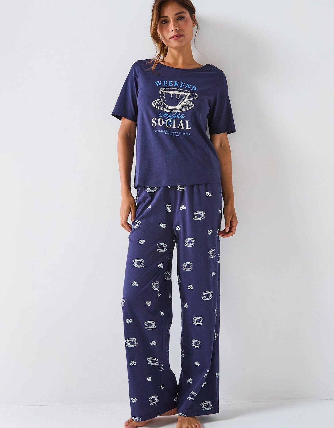 Short Sleeve Coffee Cup Tshirt With Wige Leg Pj Set, 2 of 1