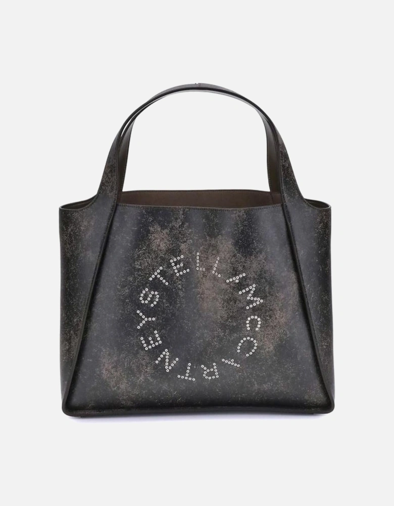 Distressed Leather Tote Bag with Logo Charm Women - Brown Shoulder