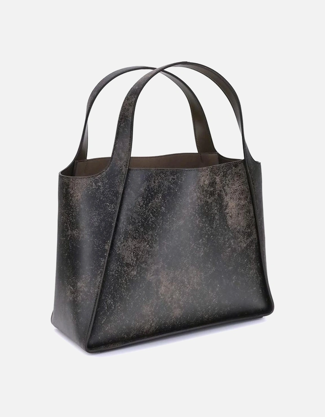 Distressed Leather Tote Bag with Logo Charm Women - Brown Shoulder