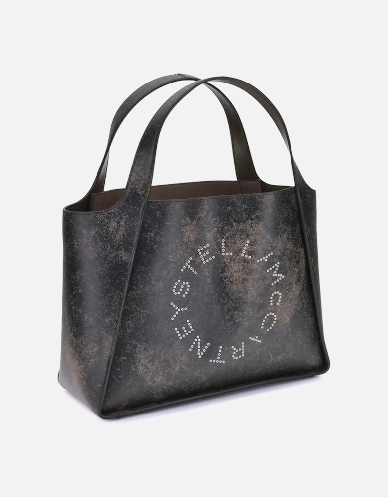 Distressed Leather Tote Bag with Logo Charm Women - Brown Shoulder