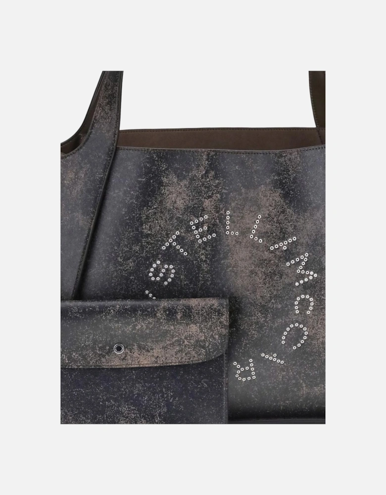 Distressed Leather Tote Bag with Logo Charm Women - Brown Shoulder