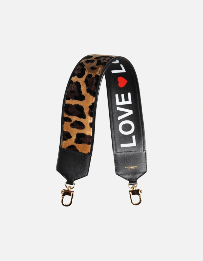 Reversible Leather and Leopard Print Shoulder Strap Women - Black And