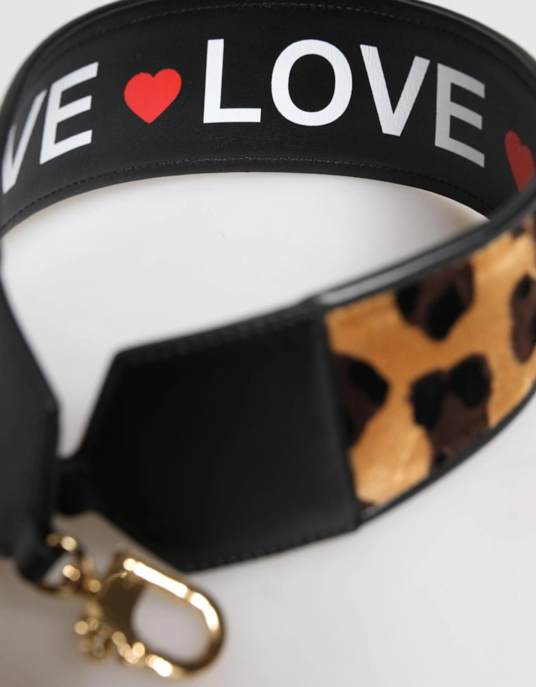 Reversible Leather and Leopard Print Shoulder Strap Women - Black And