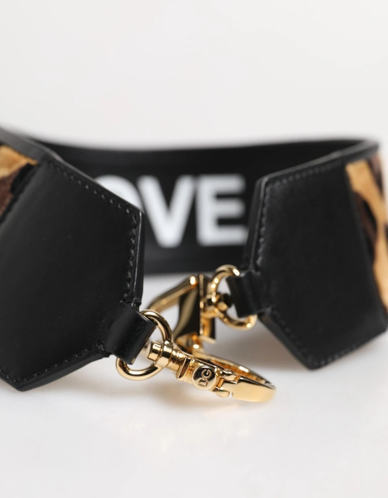 Reversible Leather and Leopard Print Shoulder Strap Women - Black And