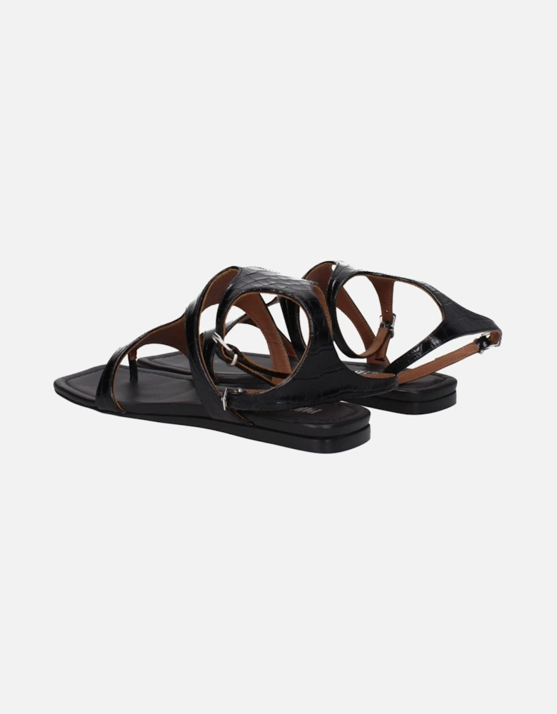 Leather Flip Flops with Buckle Closure Women - Black Sandals
