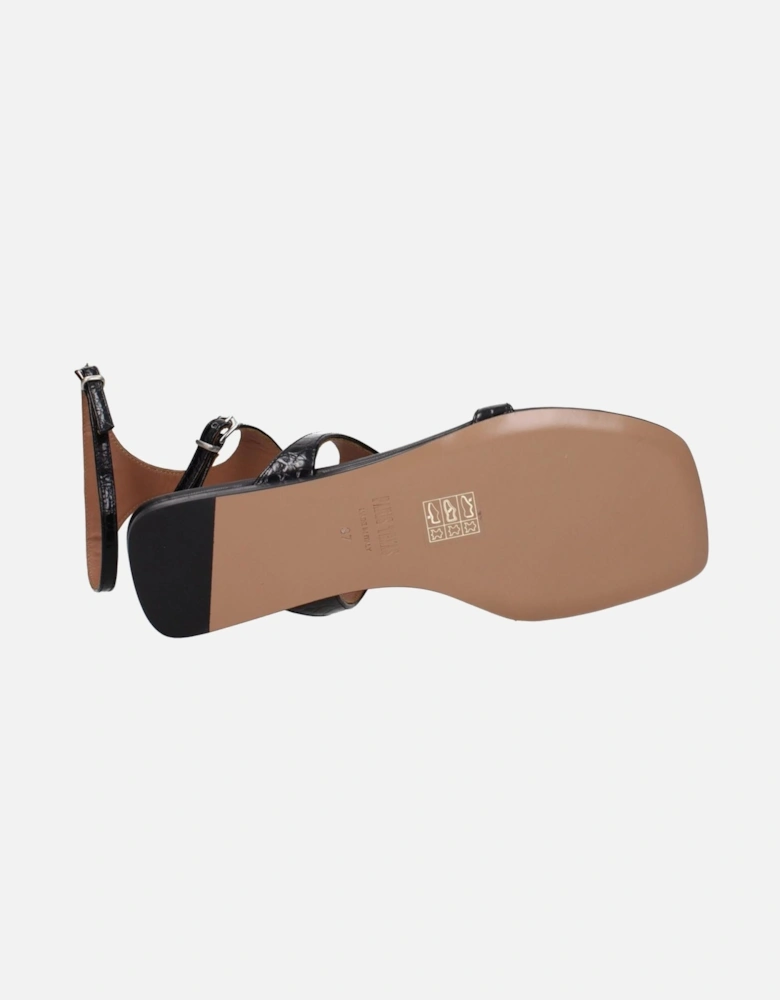 Leather Flip Flops with Buckle Closure Women - Black Sandals