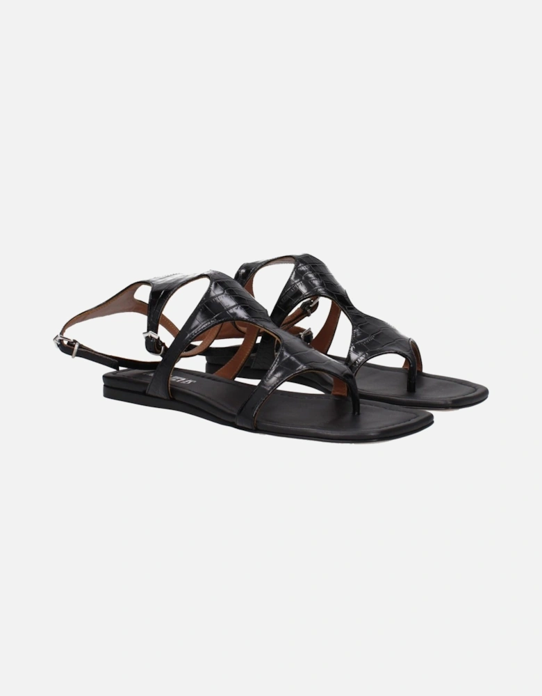 Leather Flip Flops with Buckle Closure Women - Black Sandals