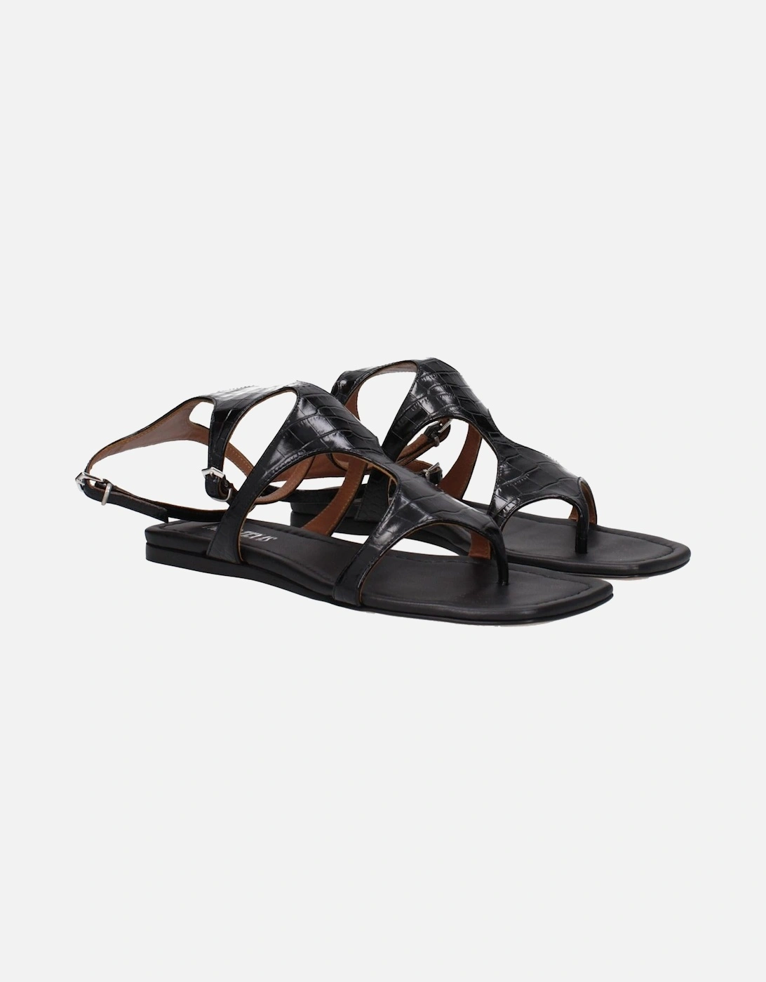 Leather Flip Flops with Buckle Closure Women - Black Sandals