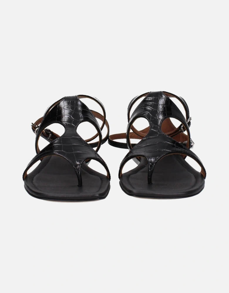 Leather Flip Flops with Buckle Closure Women - Black Sandals