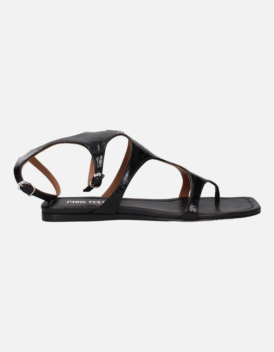 Leather Flip Flops with Buckle Closure Women - Black Sandals, 6 of 5