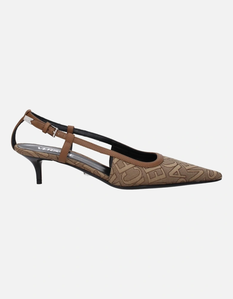 Mid Heel Pointy Toe Fabric Sandals Women - Beige