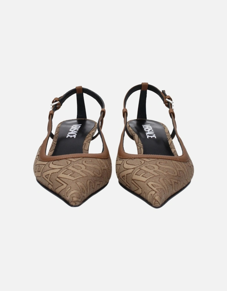 Mid Heel Pointy Toe Fabric Sandals Women - Beige