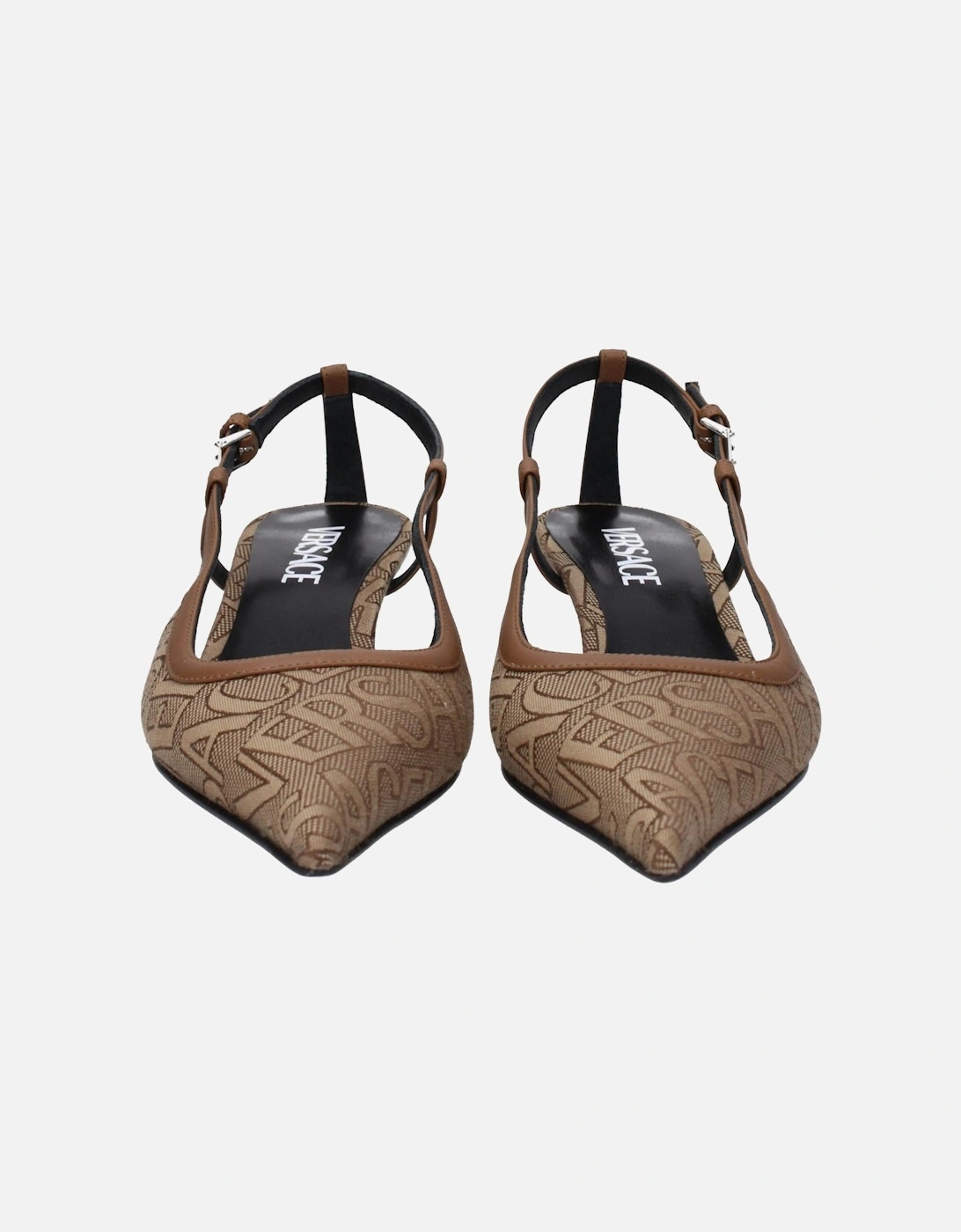 Mid Heel Pointy Toe Fabric Sandals Women - Beige