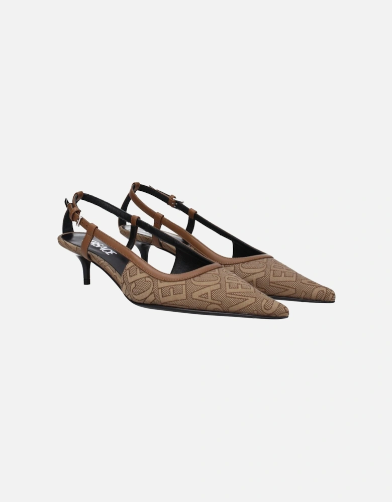 Mid Heel Pointy Toe Fabric Sandals Women - Beige